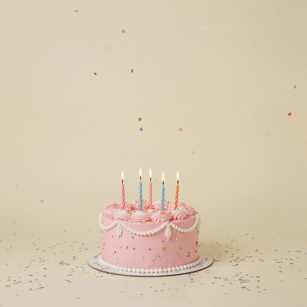 Confettis colorés et gâteau pour un cadeau d'anniversaire personnalisé